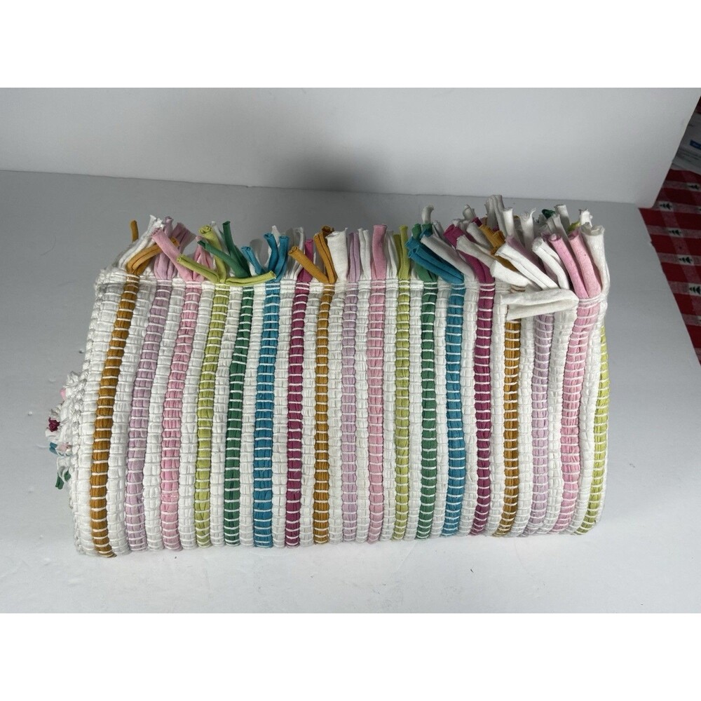 Shiraleah Chicago Recycled Cotton Rag Tote Bag Multi-Color Striped Boho Fringe - Picture 14 of 14